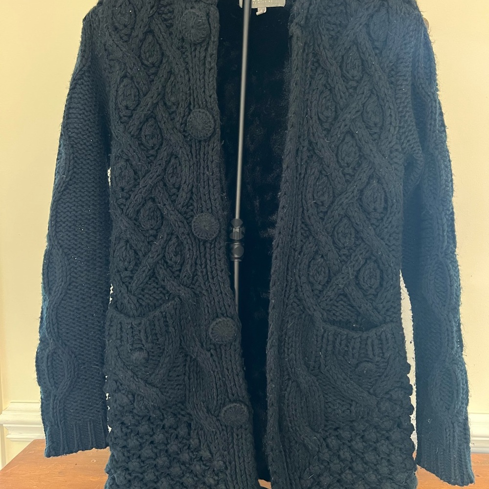 MM Couture Black Textured Women's Cardigan